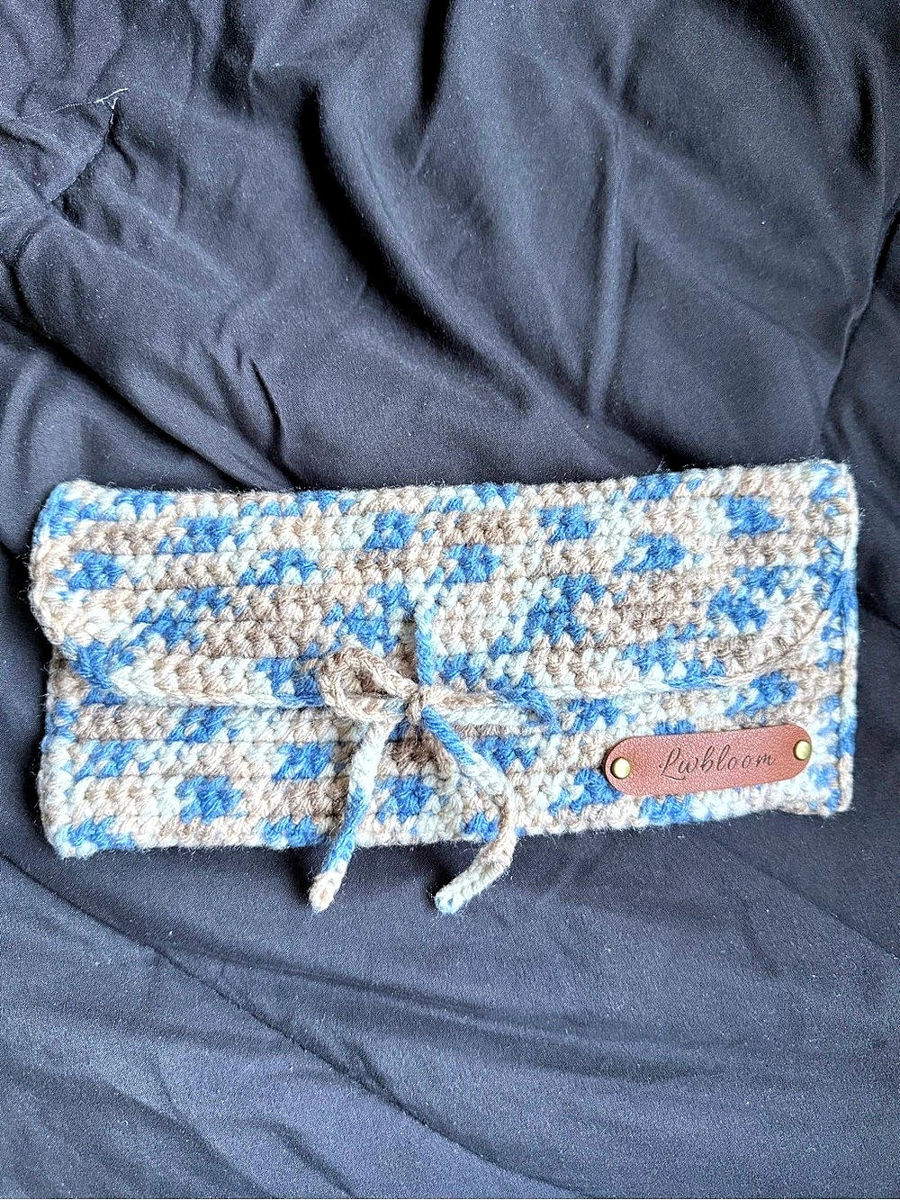 Lwbloom Crochet Hook Organizer Case Blue & Natural Pouch New
